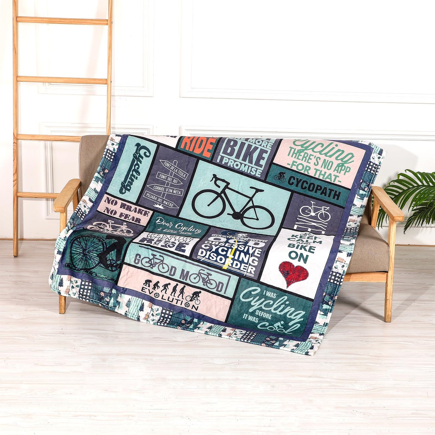 Soft Bicycle Blanket for Couch Bed Cozy Microfiber Fleece Flannel Bike Throw Blanket Gifts for Cycling Lover Kids Boys Girls Adults (Bike02, 130cm x 150cm(50'' x 60''))