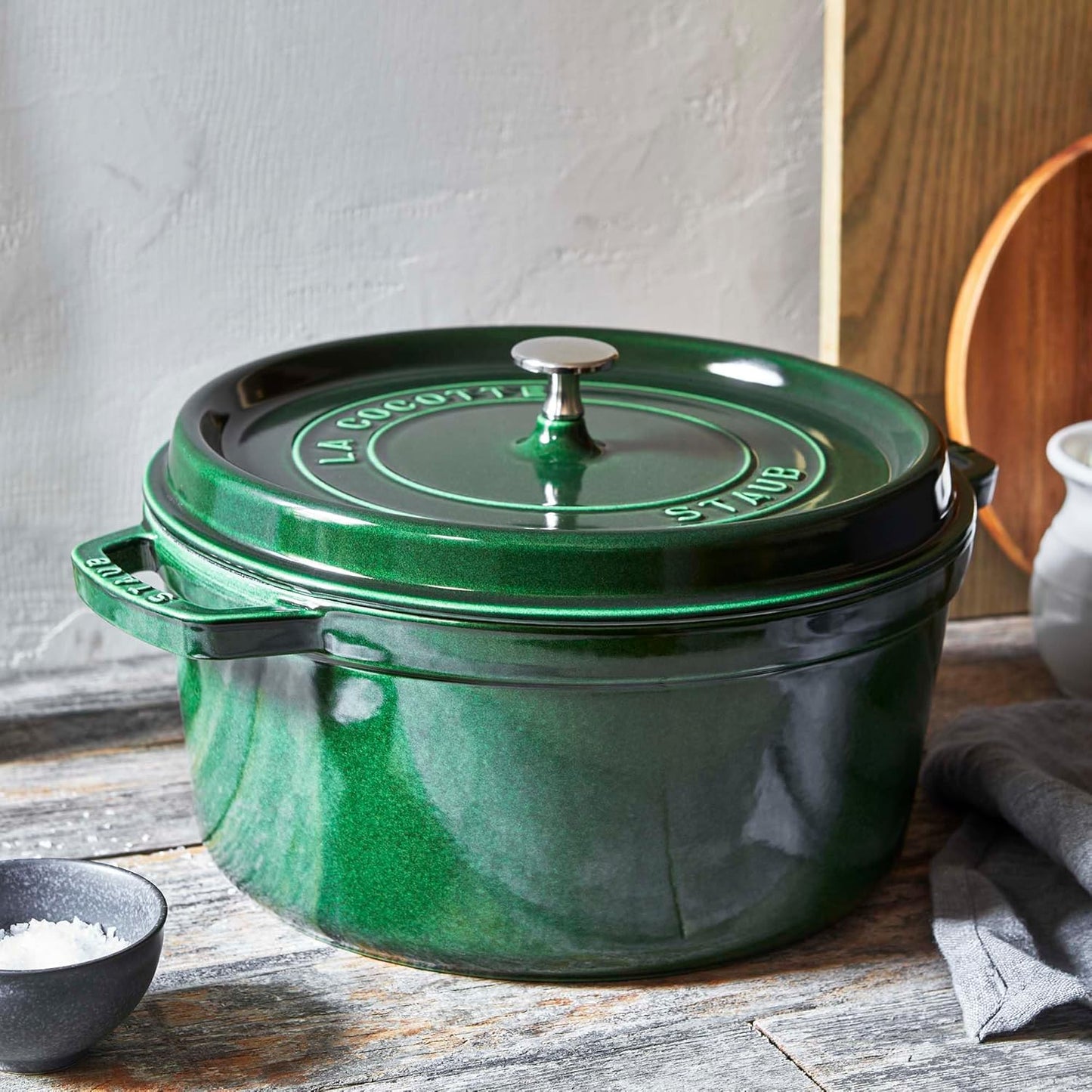 Staub 5.5 Quart Round Cocotte - Elegant Basil Color for Perfect Cooking