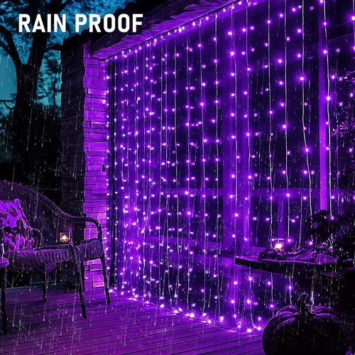 Dazzle Bright 300 LED Christmas Curtain String Lights - Waterproof Fairy Lights for Bedroom | 8 Lighting Modes, Purple