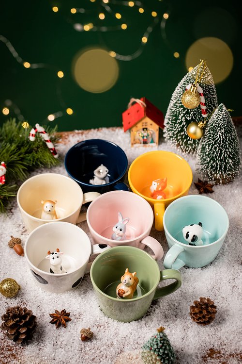 DIHOclub Racoon Ceramic Cup Hidden 3D Animal Inside Mug,Cute Cartoon Handmade Figurine Mugs,Holiday and Birthday Gift for Coffee Milk Tea Lovers,12 OZ(Dark Blue)