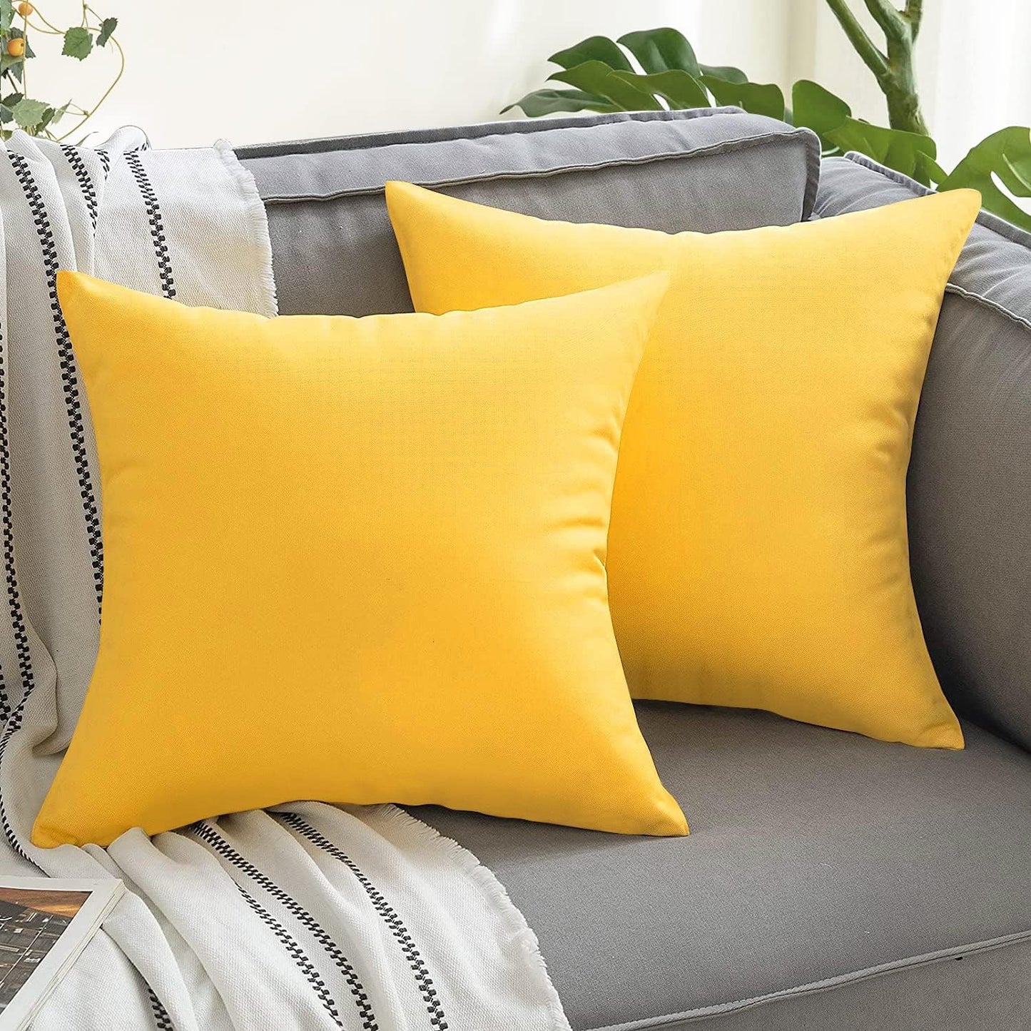 VAKADO Outdoor Waterproof Throw Pillow Covers - Set of 2 Decorative Yellow Cushions | 18x18 for Patio & Garden