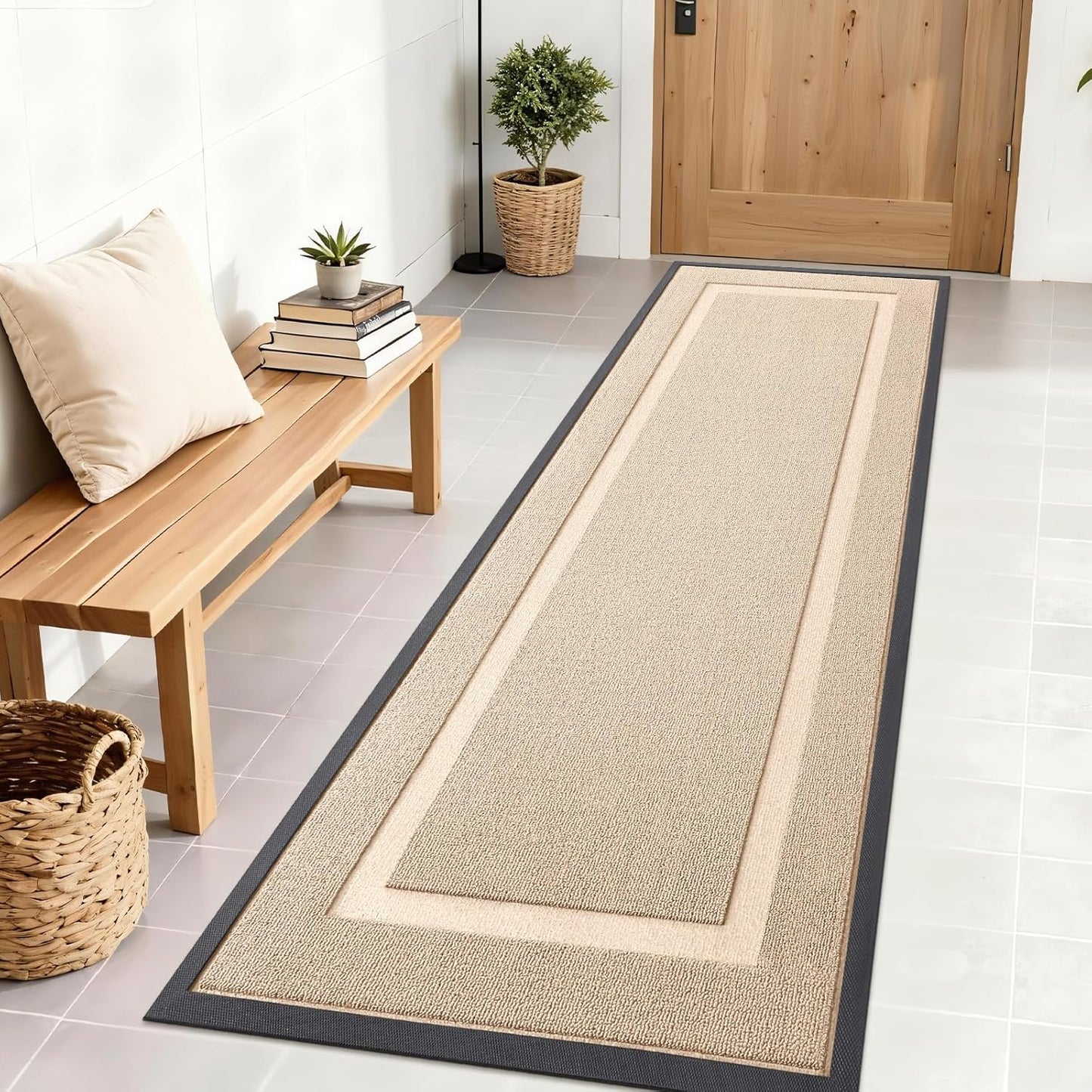 OLANLY Waterproof Front Door Mat - All-Season Natural Rubber Doormat | Easy Clean, Low Profile, 71x23, Off-White