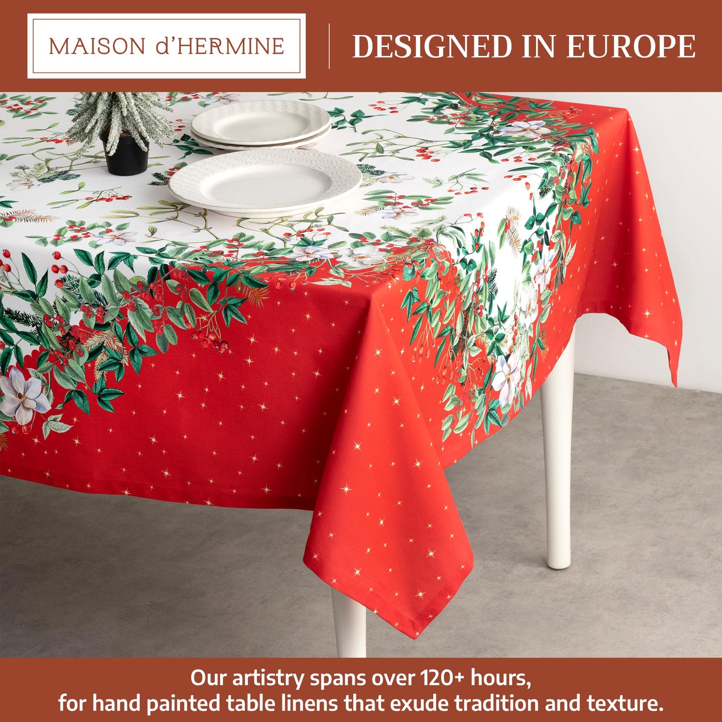 Maison d' Hermine Table Cloth Rectangle Table 100% Cotton 60 x 90 Inches Fall Tablecloth Reusable Everyday Use for Thanksgiving Christmas Decorations Dining Farmhouse Party (Noel)