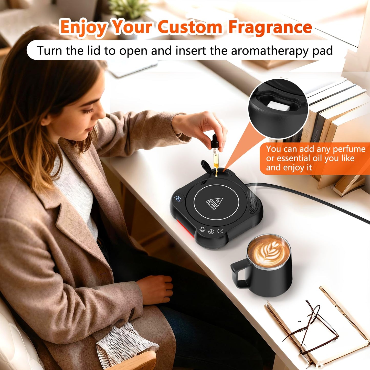 Coffee Mug Warmer & Cup Set - Desk Coffee Cup Warmer for Office/Home with 8-Temp Fast Heating (176℉ Max), Auto Shut Off, Gravity-Induction, 1-12H Timer - Ideal Gift for Coffee Lovers