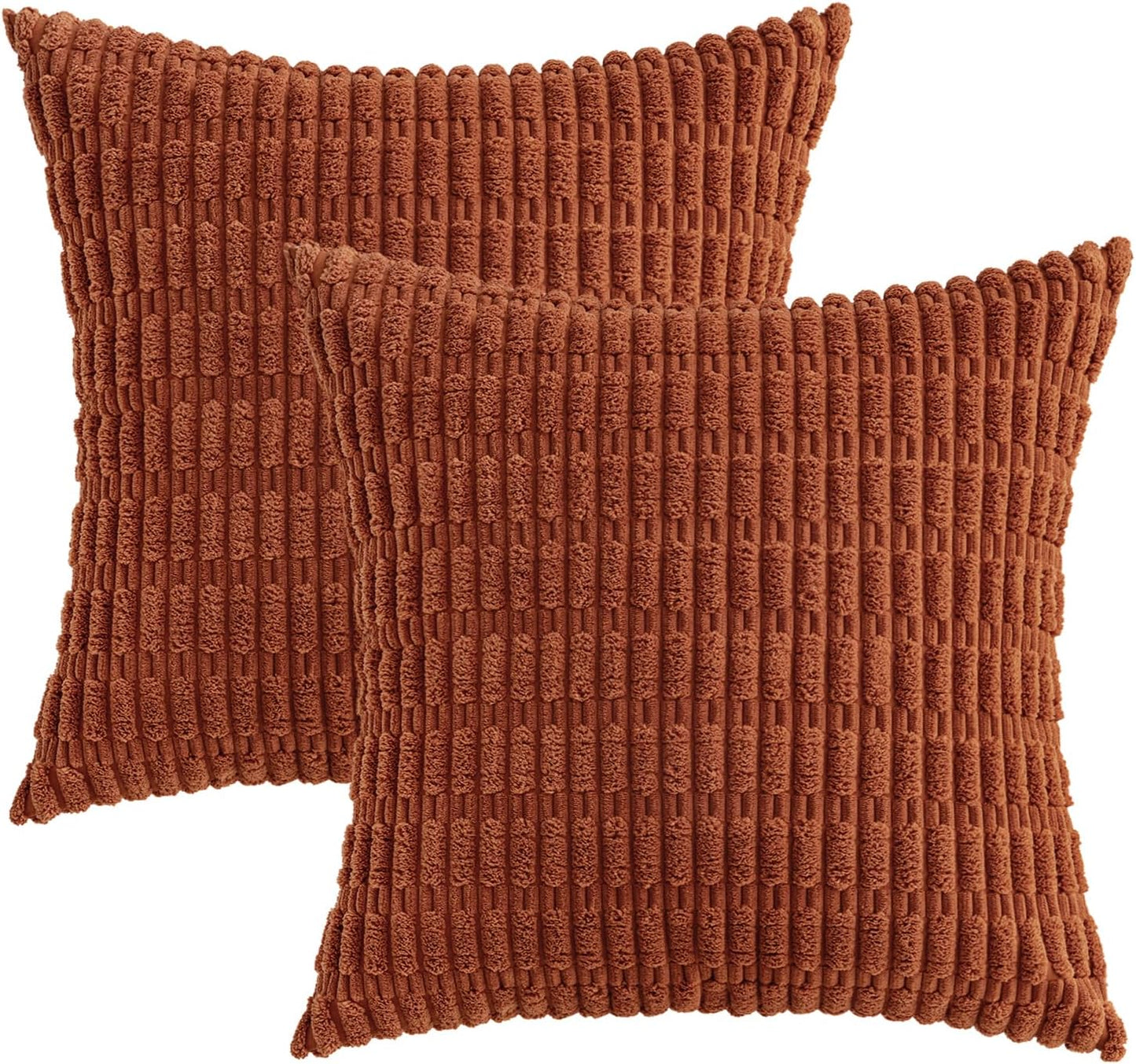 MIULEE Decorative Pillow Covers - Soft Dark Rust Corduroy | Set of 2, 16x16 Inch Boho Striped Design for Modern Farmhouse Decor