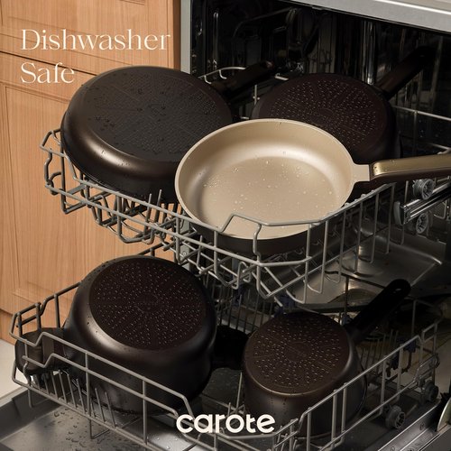 CAROTE Pots and Pans Set Nonstick, 16pcs Cookware Set Nonstick Non-Toxic & PFOA&PFOS-Free, Dishwasher, RV/Camping Cookware Set, Cooking Pots with Lids, Brown