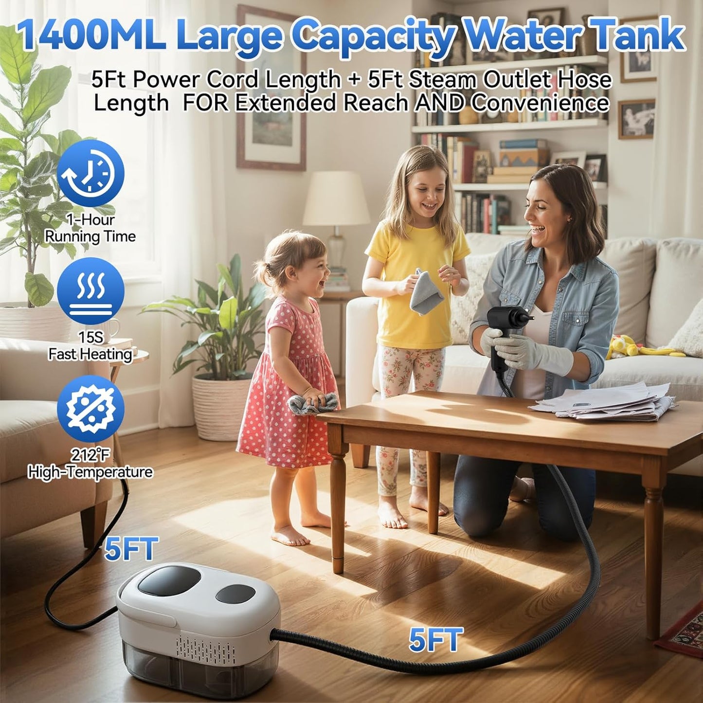 Skiennix Steam Cleaner - 2500W High-Pressure Steamer with 1.4L Tank & 14 Accessories | Fast Heat-Up in 15s