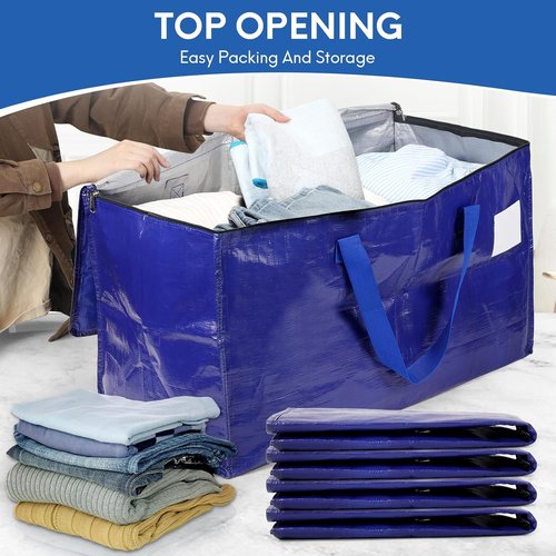 Heavy-Duty Moving Bags by [Brand Name] - 6-Pack Extra-Large, Waterproof with Reinforced Handles (Blue) | Ideal for Storage & Travel