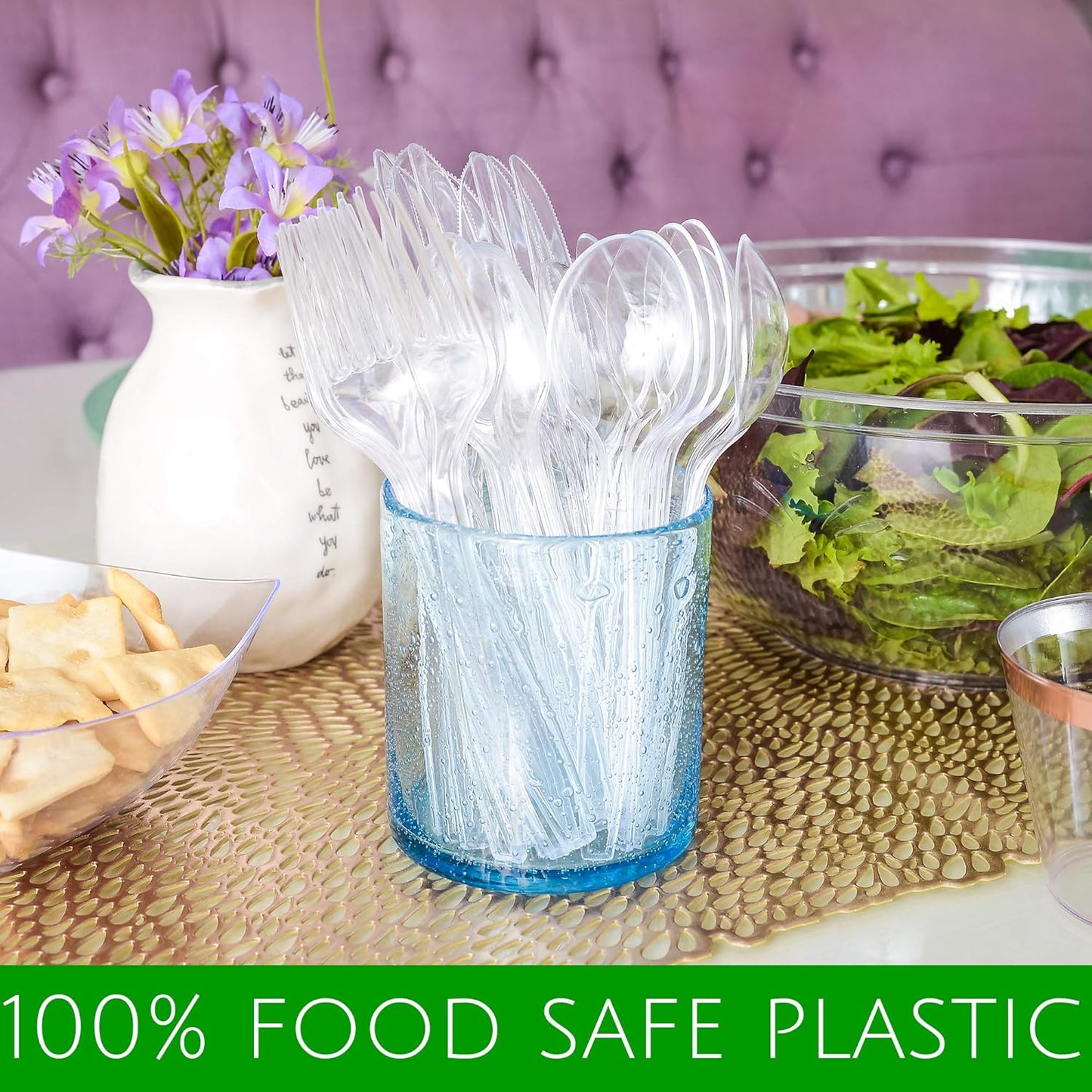 Plasticpro Heavyweight Clear Plastic Cutlery - 100 Count Disposable Utensils for Parties & Events