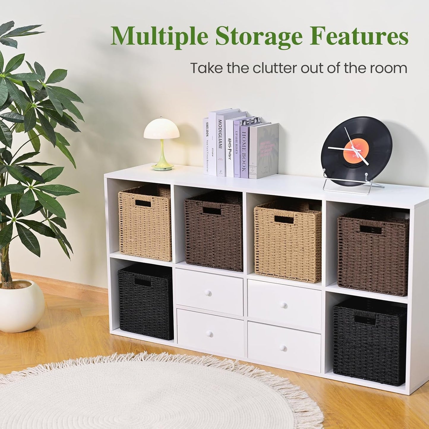 Skiennix Woven Wicker Storage Baskets - 2-Pack Handwoven Paper Rope Organizers | 11x11 Foldable Cube Bins in Classic Black