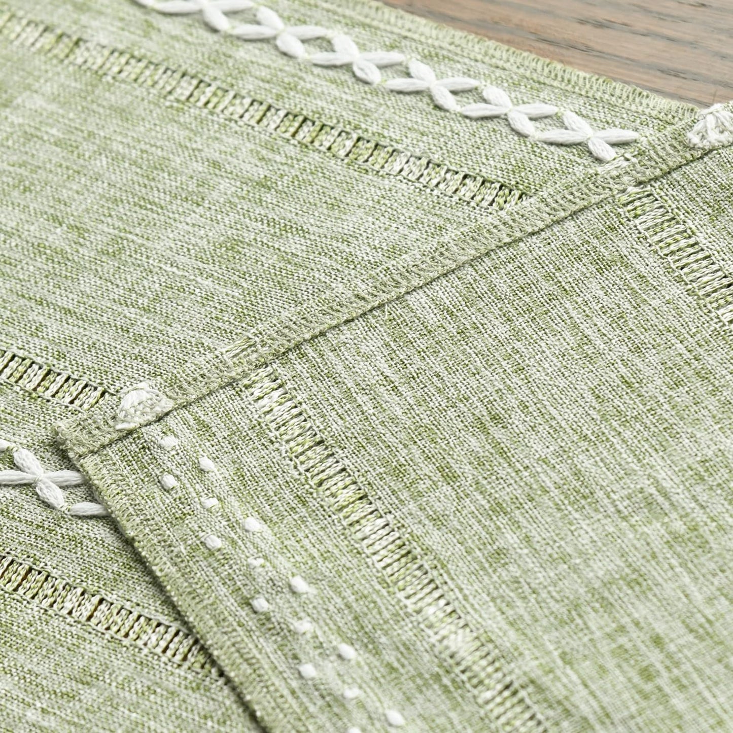 Artoid Mode Sage Green Rustic Cotton Linen Table Runner, Seasonal Embroidered Hollow Kitchen Dining Table Decoration for Home Party Decor 13x36 Inch