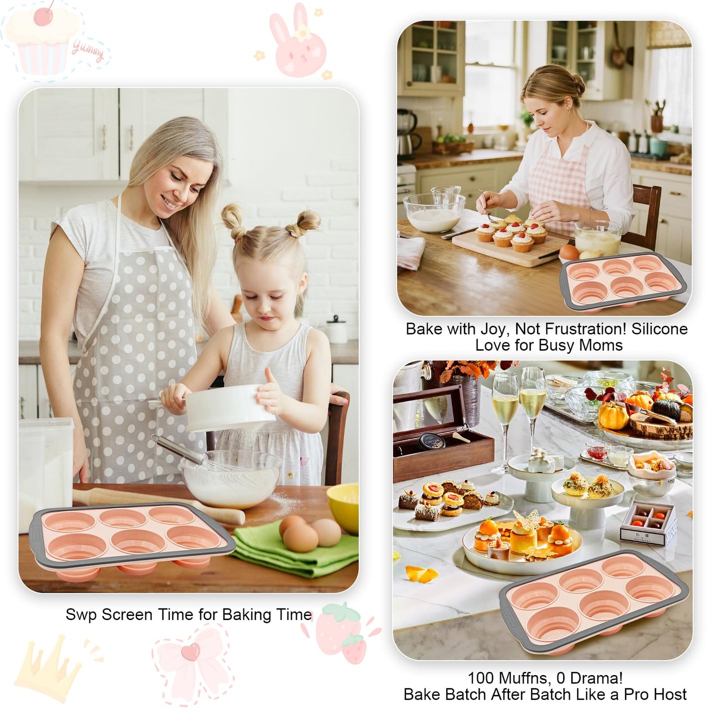 YiYeraio Silicone Muffin Pans for Baking with Metal Frame, 6 Cup Silicone Muffin Pan, Nonstick Cupcake Pan, BPA Free Muffin Tins Easy to Pop Cupcake Baking Pan Molds for Oven Dishwasher Safe