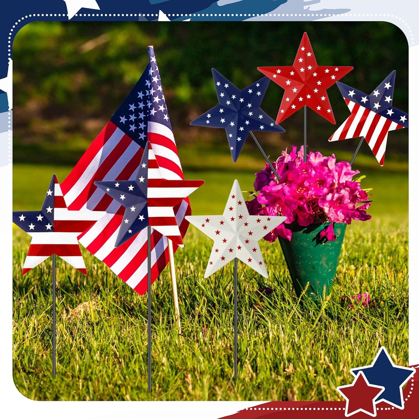 Pickmesh 12" Patriotic Metal Yard Sign - 6 Pcs Red, White & Blue Garden Stakes for 4th of July Decor