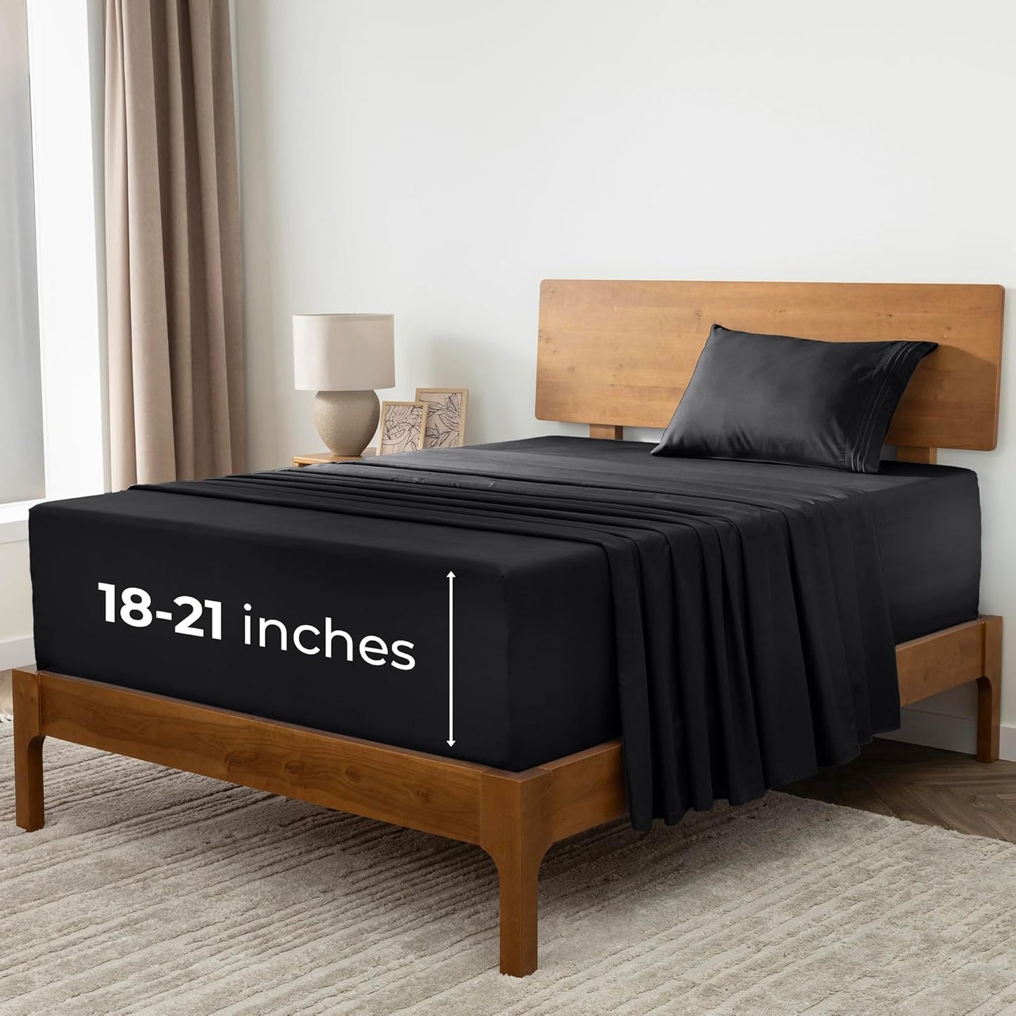 Mellanni Extra Deep Twin Sheets - Hotel Luxury Ultra Soft Cooling Bedding - Wrinkle & Stain Resistant (Twin, Black)