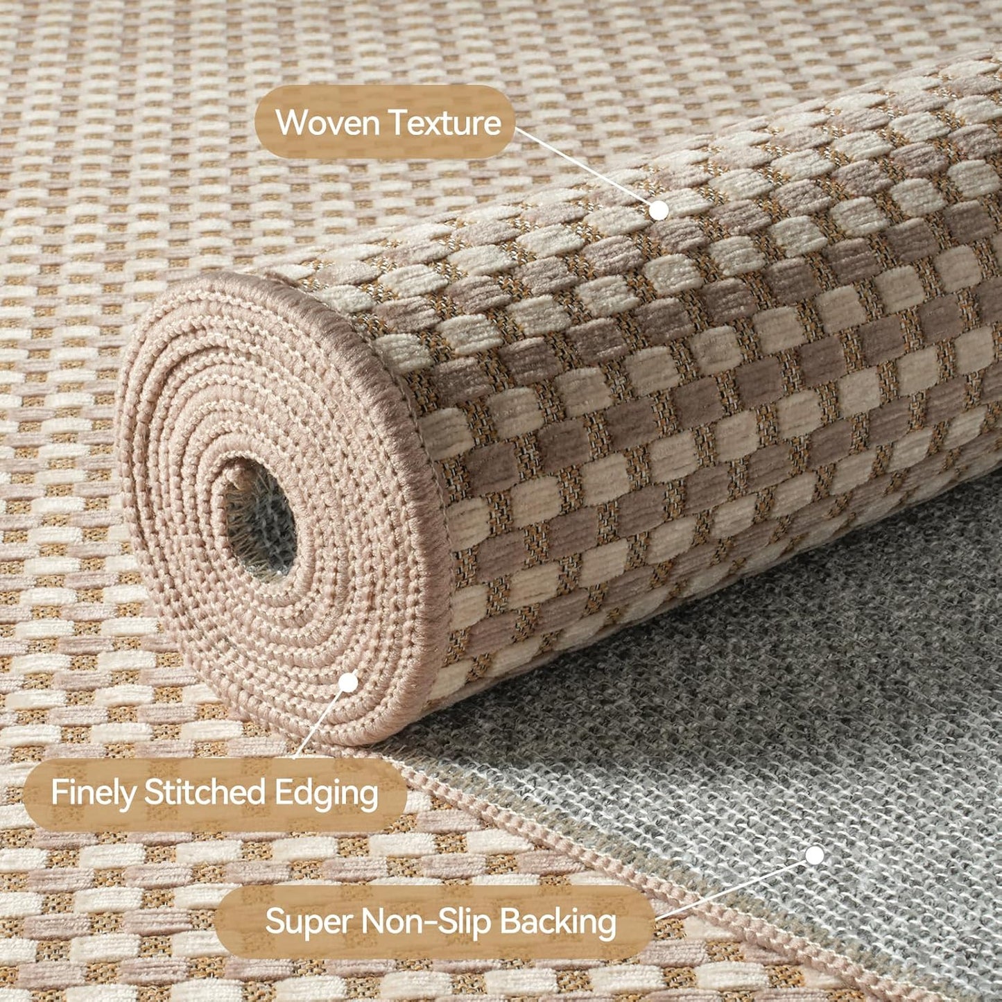 YDKGL Area Rug - Non-Slip Washable Boho Woven Runner | 3x5 ft for Entryway, Kitchen, Living Room - Brown