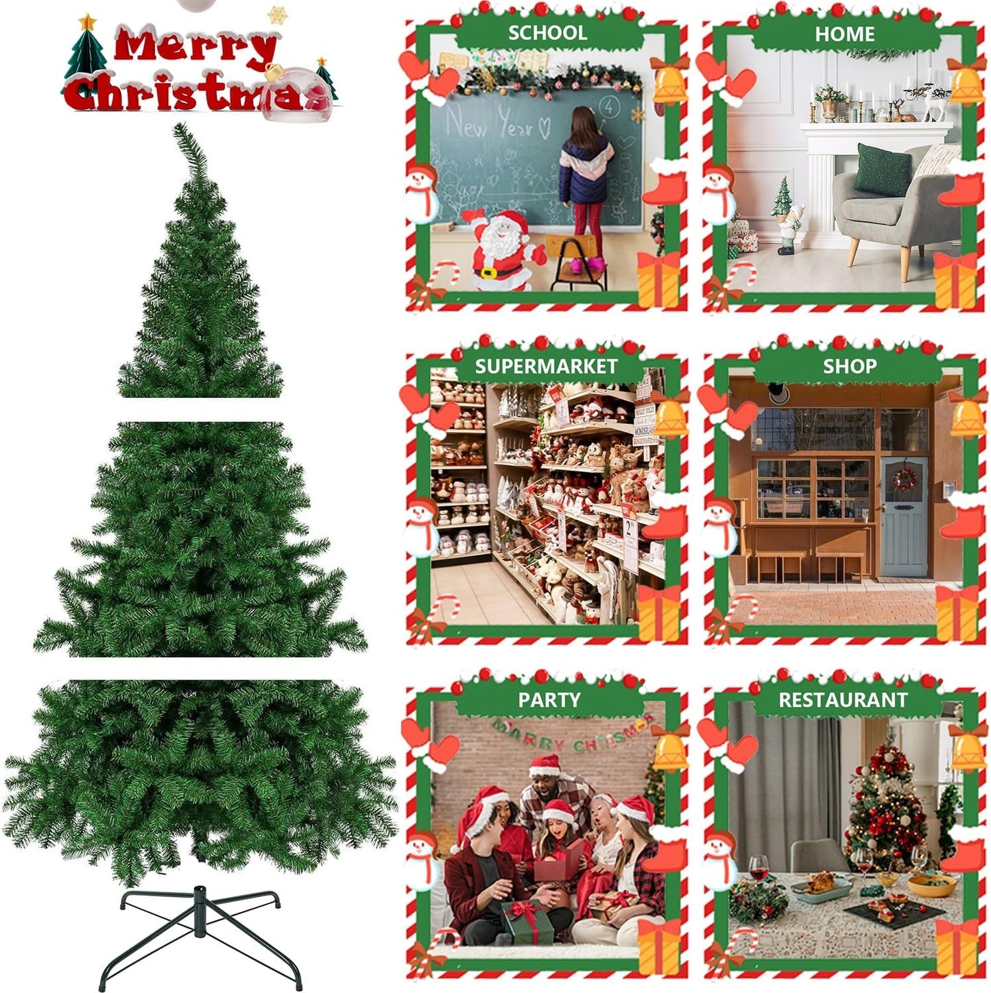 Juegoal 6-Foot Artificial Christmas Tree - 300 LED Warm White & Color Changing Lights | Durable Metal Legs, 850 Tips