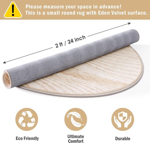 Carvapet 2 Ft Round Washable Rug - Imitation Jute Low Pile Carpet with Non-Slip Backing | Stain Resistant for Home & Office