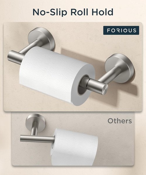 FORIOUS Toilet Paper Holder - Rustproof Stainless Steel Double Post Pivoting Design | Brushed Nickel Finish