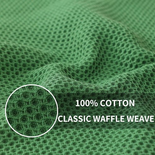 Homaxy 100% Cotton Waffle Weave Kitchen Dish Towels, Ultra Soft Absorbent Quick Drying Cleaning Towel, 13 x 28 Inches, 12-Pack, Grass Green