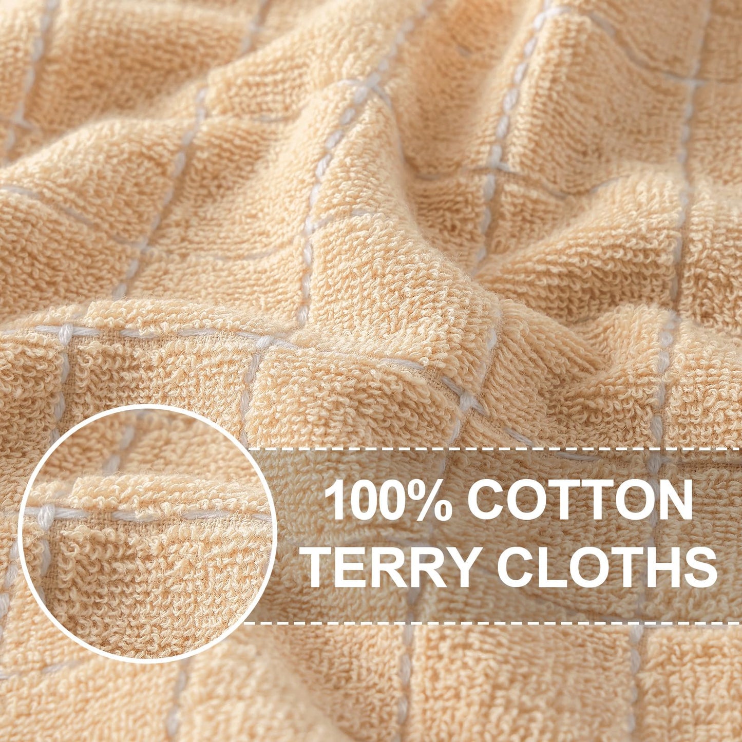 Homaxy 100% Cotton Terry Kitchen Towels(Apricot, 13 x 28 inches), Checkered Designed, Soft and Super Absorbent Dish Towels, 8 Pack