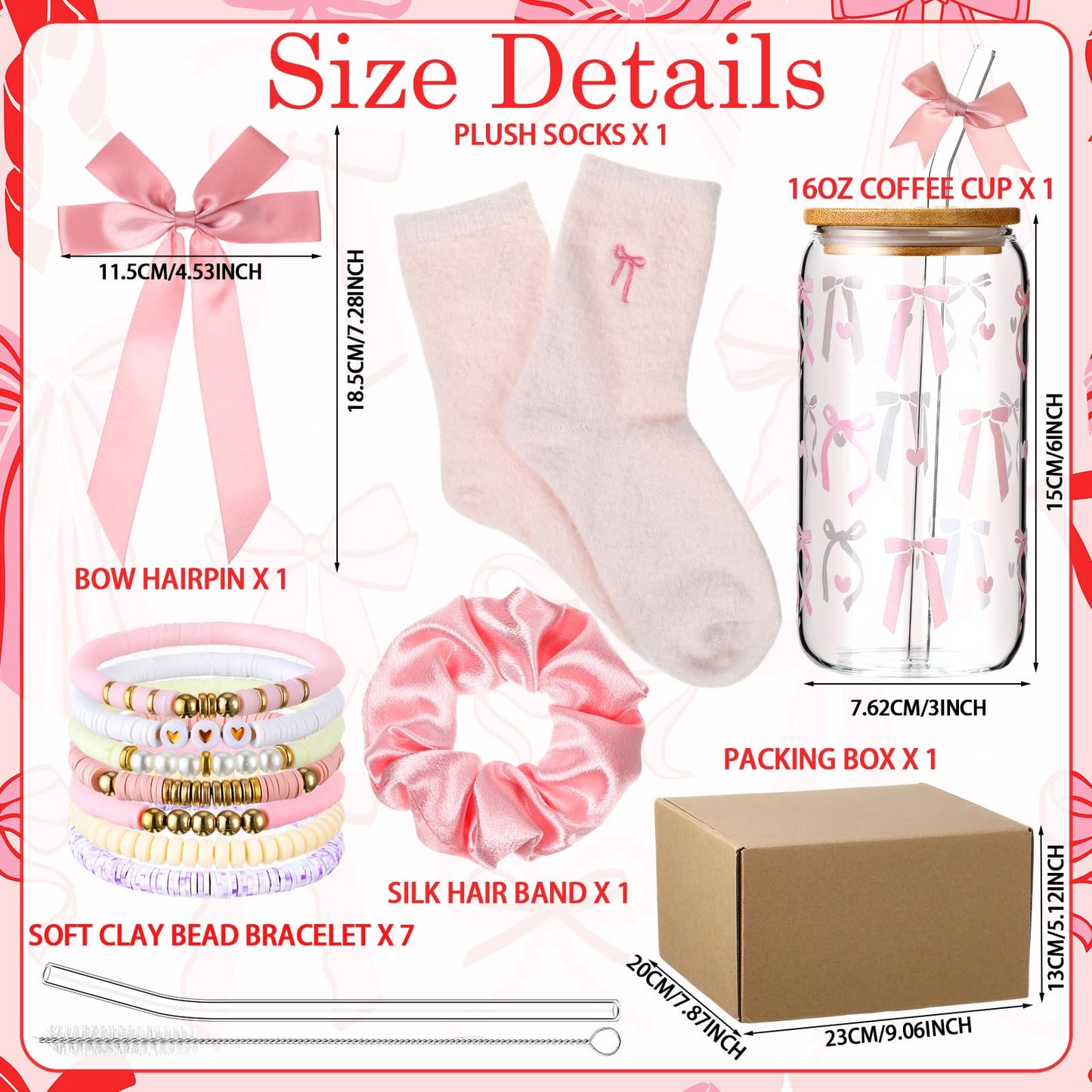 Remerry 14 Pcs Coquette Pink Bow Birthday Gift for Women Happy Birthday Gift Box for Teen Daughter Her Sister, Pink Bow Gifts Basket Set with Coquette Glass Cup for Teacher Teen Girls Friends Female