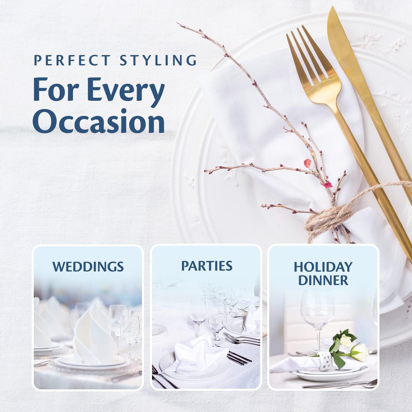Elegant Restaurant Quality 100% Cotton Dinner Table Cloth Napkins with Clean- Lined Hemmed Edges, Bulk Set, Square 20" x 20'' for Weddings, Hotels, Restaurants, and Classy Home Dinners (60)