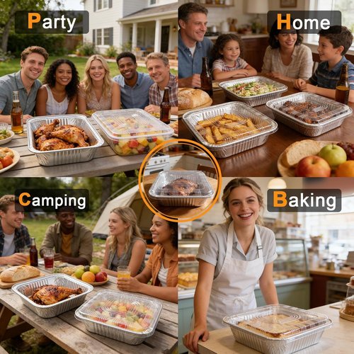 Heavy-Duty 8x8 Aluminum Pans with Lids by [Brand Name] - 35-Pack Disposable Square Baking Trays for Meal Prep & Food Storage