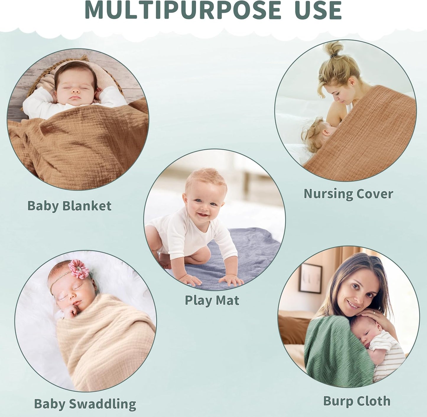 Skiennix Muslin Swaddle Blankets - Soft & Breathable 41 x 41 Inches | 2 Pack in Gray & Green