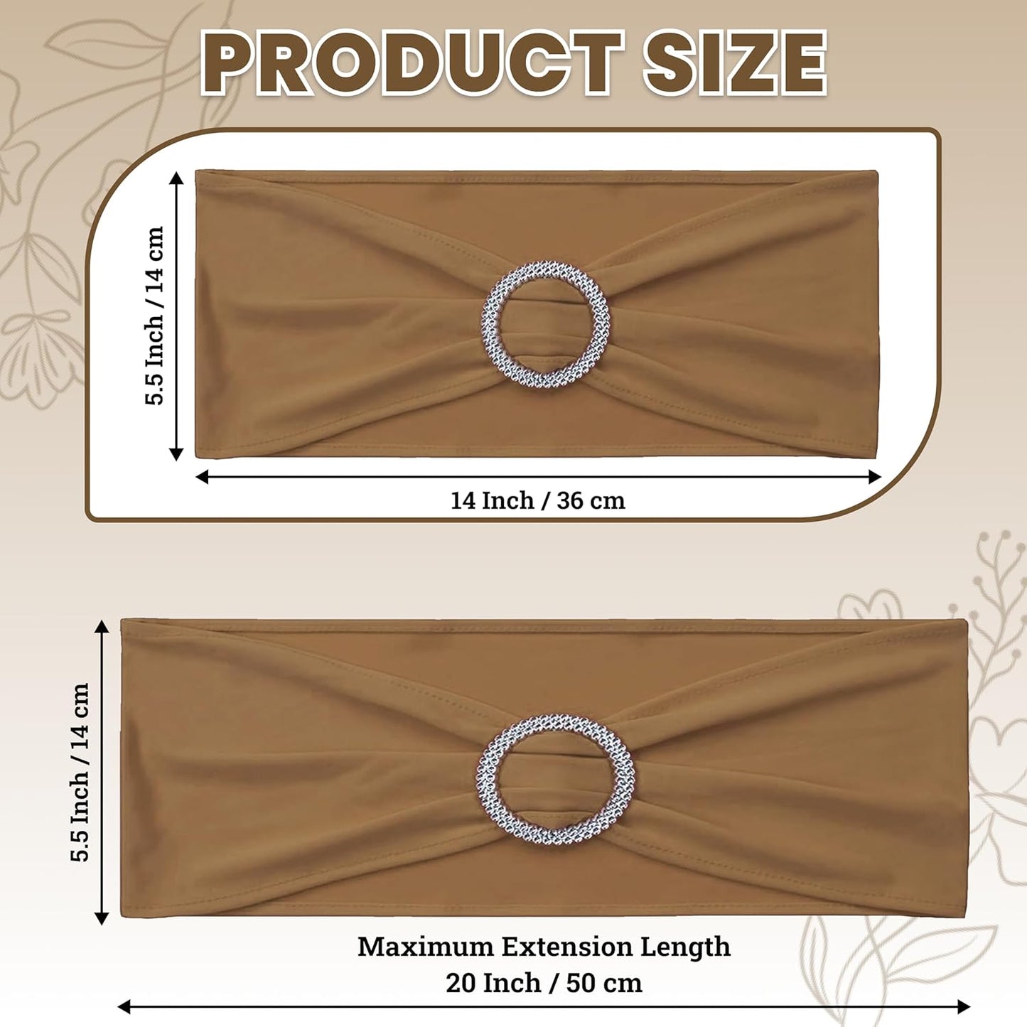 MDS Premium Spandex Chair Sashes - Pack of 50 Stretch Covers with Buckle Slider | Mocha for Weddings & Events