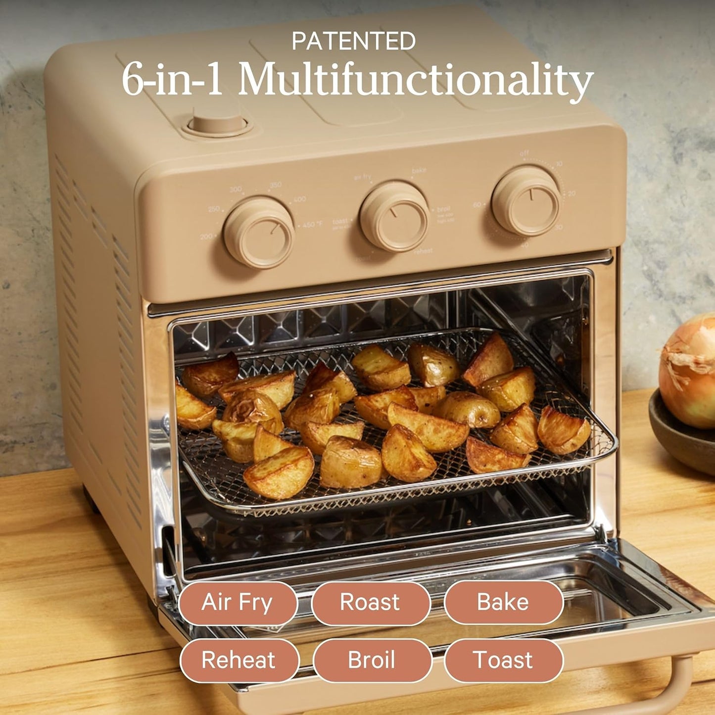 Our Place Wonder Oven - 6-in-1 Air Fryer & Toaster Oven with Steam Infusion | Nonstick Ceramic Bakeware Set (Round, Square & Muffin Pan) | PFAS-Free