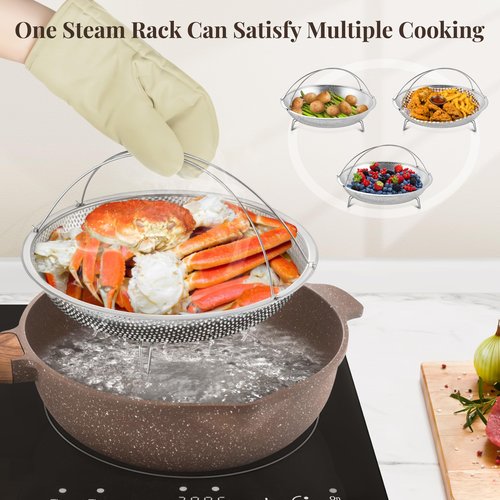 AOSION 11 Inch Nonstick Ceramic Deep Frying Pan Skille with Lid,5QT Sauté Pan for Cooking with Steam Rack,Healthy Large Skillet,Stay Cool Handle, Induction Compatible, PFOA & PFAS Free. (BROWN)