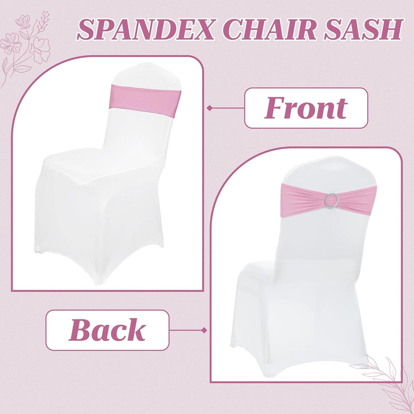MDS Spandex Chair Sashes - Pack of 50 Elastic Stretch Bows with Buckle Slider | Blush Pink