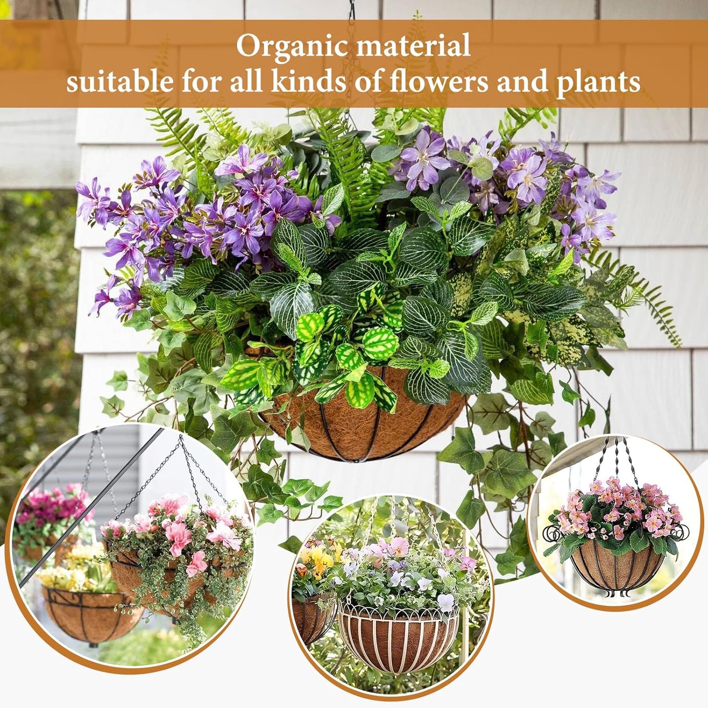 Legigo 16-Inch Coco Fiber Hanging Basket Liners - 100% Natural Replacement for Flowers & Vegetables