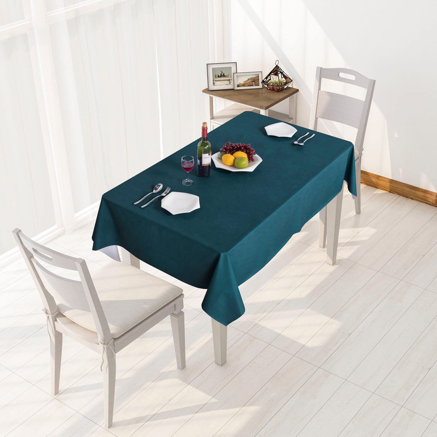 sancua 100% Waterproof Rectangle PVC Tablecloth - 60 x 120 Inch - Oil Proof Spill Proof Vinyl Table Cloth, Wipe Clean Table Cover for Dining Tables, Buffet Parties and Camping, Deep Teal