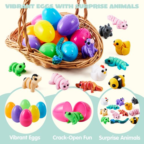 JOYIN 12Pcs Prefilled Easter Eggs with 3D Mini Animals, Magic Toy, Easter Basket Stuffers for Boys & Girls, Easter Theme Party Favors, Easter Egg Hunt, Classroom Prize Supplies(Age 8+)