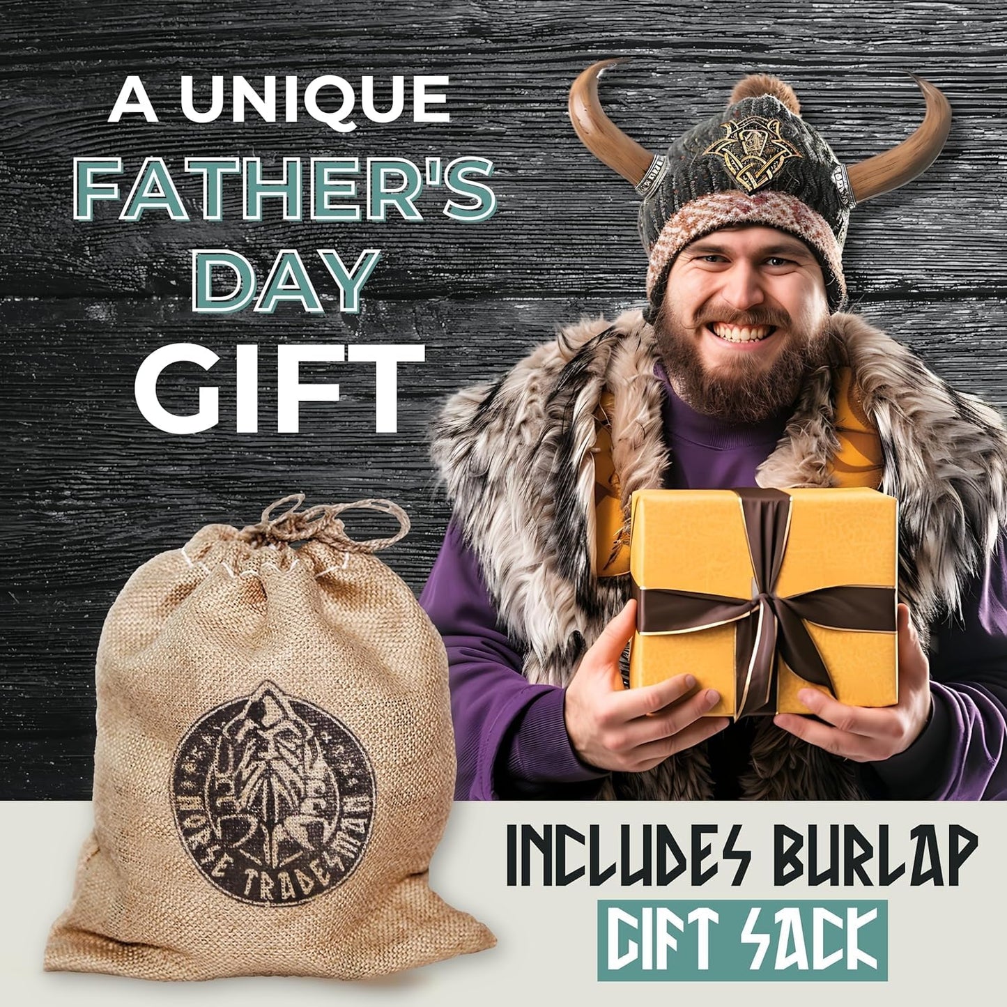 Norse Tradesman Original XL Viking Drinking Horn Mug - 100% Authentic Beer Horn Tankard With Natural Surface & Burlap Gift Sack | The Original, Low Polish, approx. 30 oz