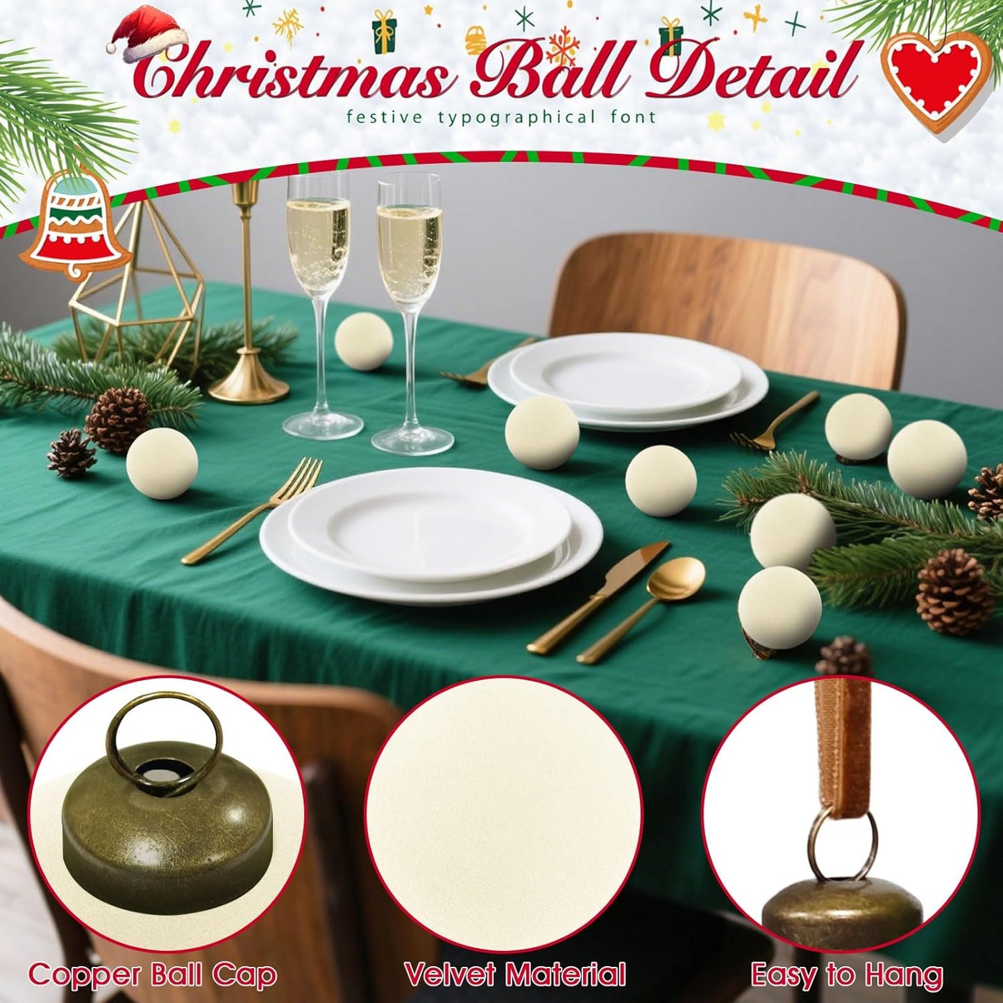 Skiennix Velvet Christmas Balls - 15 Pcs Shatterproof Ornaments | 3.15" Cream White Flocked Decor