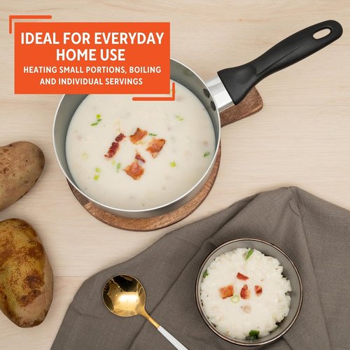 IMUSA Gray Ceramic Saucepan - 1.5 Qt Nonstick Pot with Glass Lid & Cool-Touch Handle for Sauces, Soups, Stews