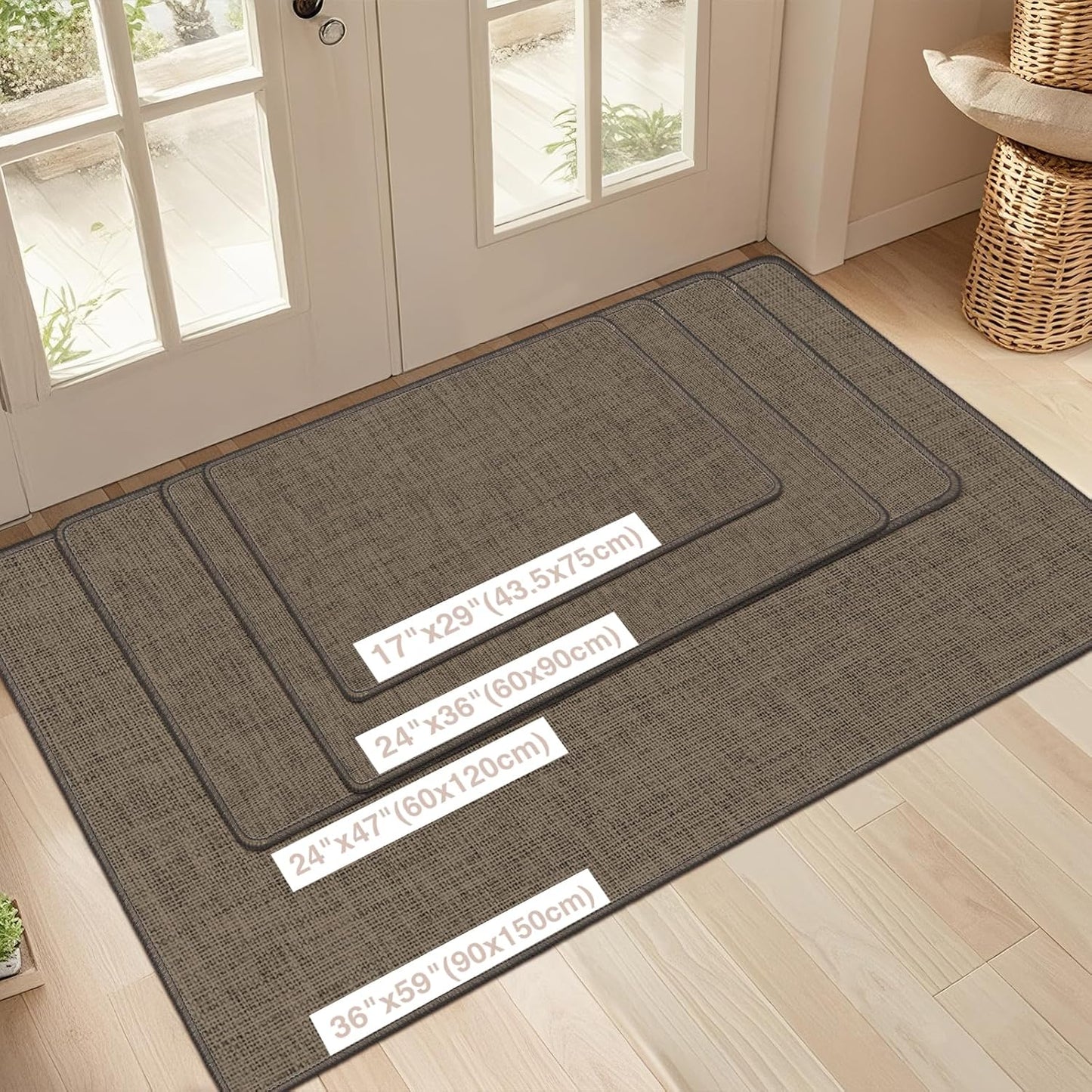 LEKEEPGO Ultra Thin Indoor Door Mat - Non-Slip Rubber Backing | Washable 17"x29" Brown Entry Mat