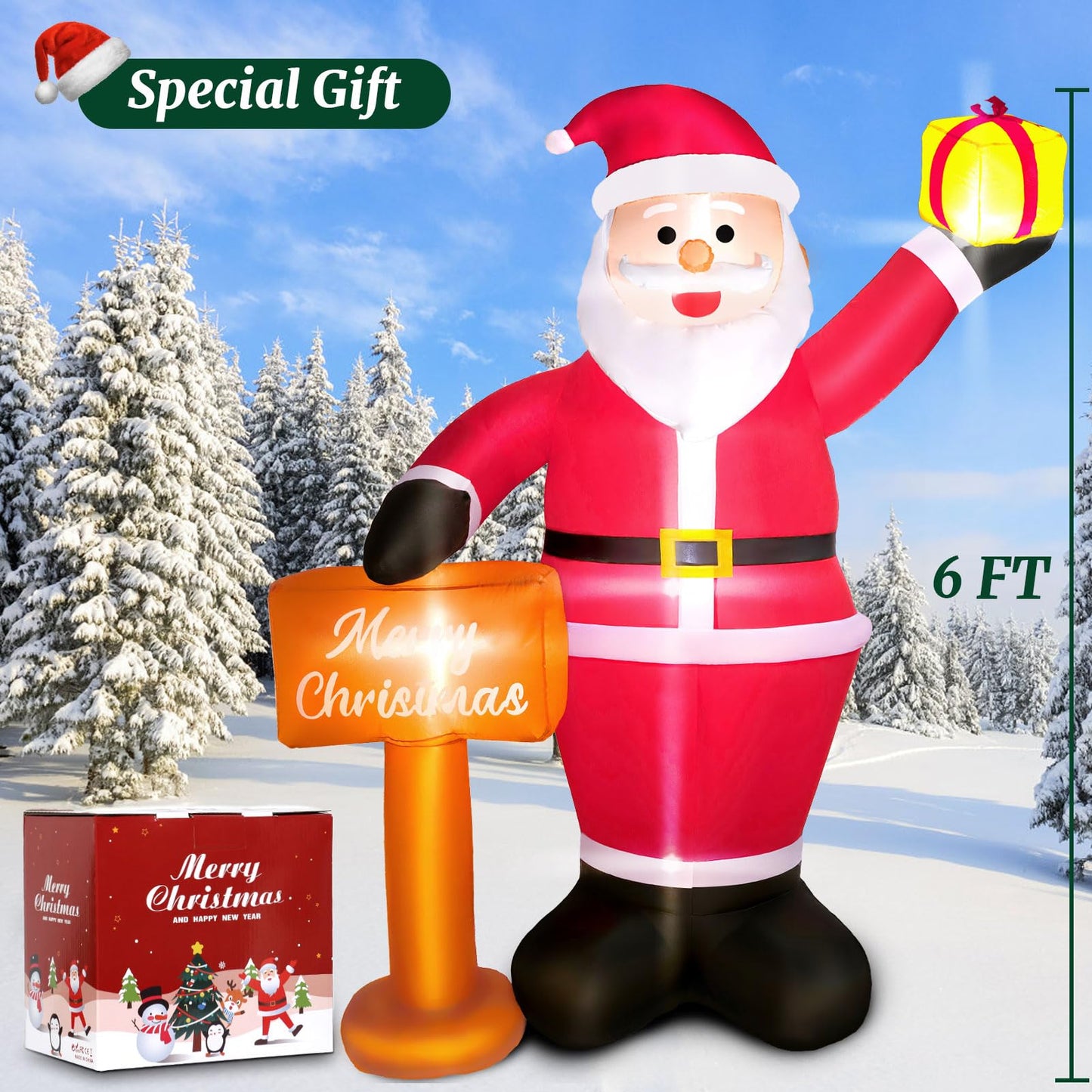 Christmas Inflatables Decorations Outdoor, 6FT Inflatable Christmas Blow Ups for Yard, Garden, Lawn & Indoor, Bright LED Lighted Xmas Decoration, Easy Setup & Weather-Resistant Holiday Display