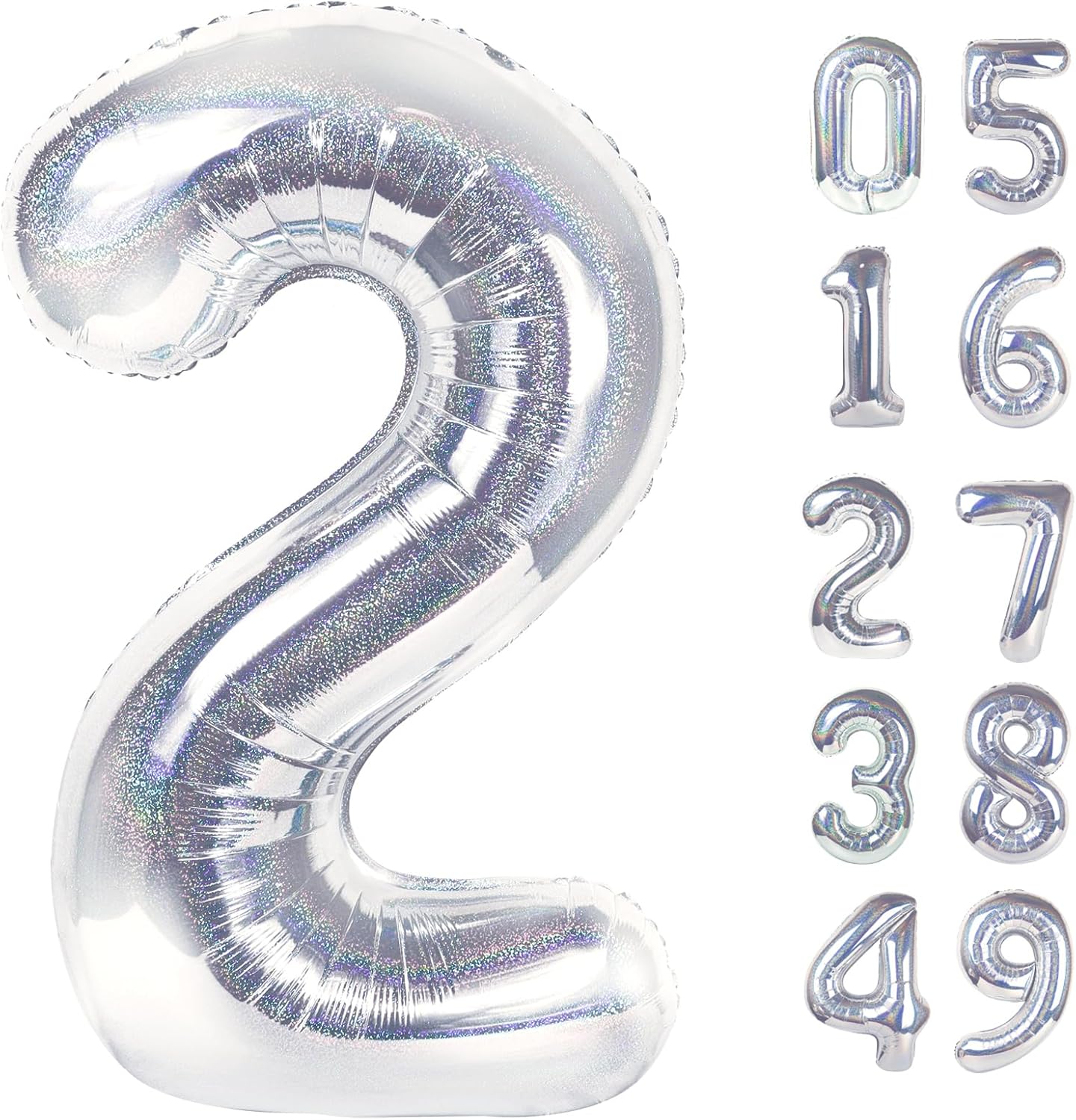 Laser Silver Number 2 Balloon - 40 Inch Birthday Decoration for Second Birthday Party