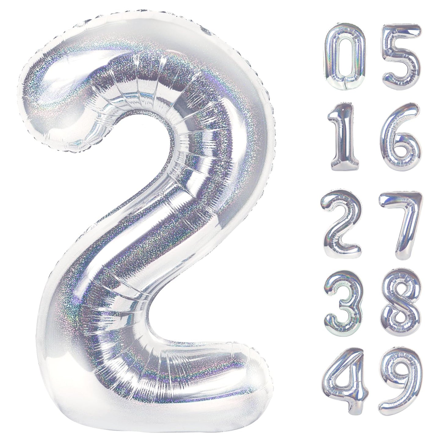 Laser Silver 2 Balloon, Number Balloons 40 Inch, 2nd Balloon Number Birthday Decorations, Second Two Birthday Party Supplies, Number 2 Balloon