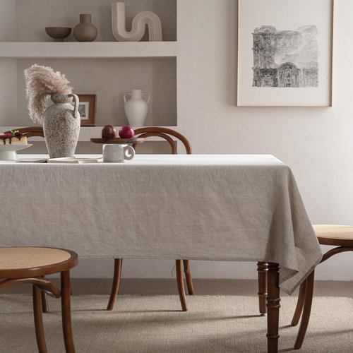 CHUFFED 100% Pure Linen Tablecloths 60x108 Inches- Machine Washable Rectangular Tablecloth for Dining, Parties, Picnic, Weddings & Restaurants-Natural Linen