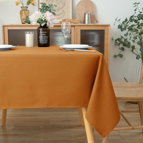 Biscaynebay Fall Tablecloth Textured Fabric Square Tablecloths 90x90 Inch, Bronze Thanksgiving Autumn Harvest Water Resistant Fabric Tablecloths for Kitchen, Dining, Wedding, Parties Machine Washable