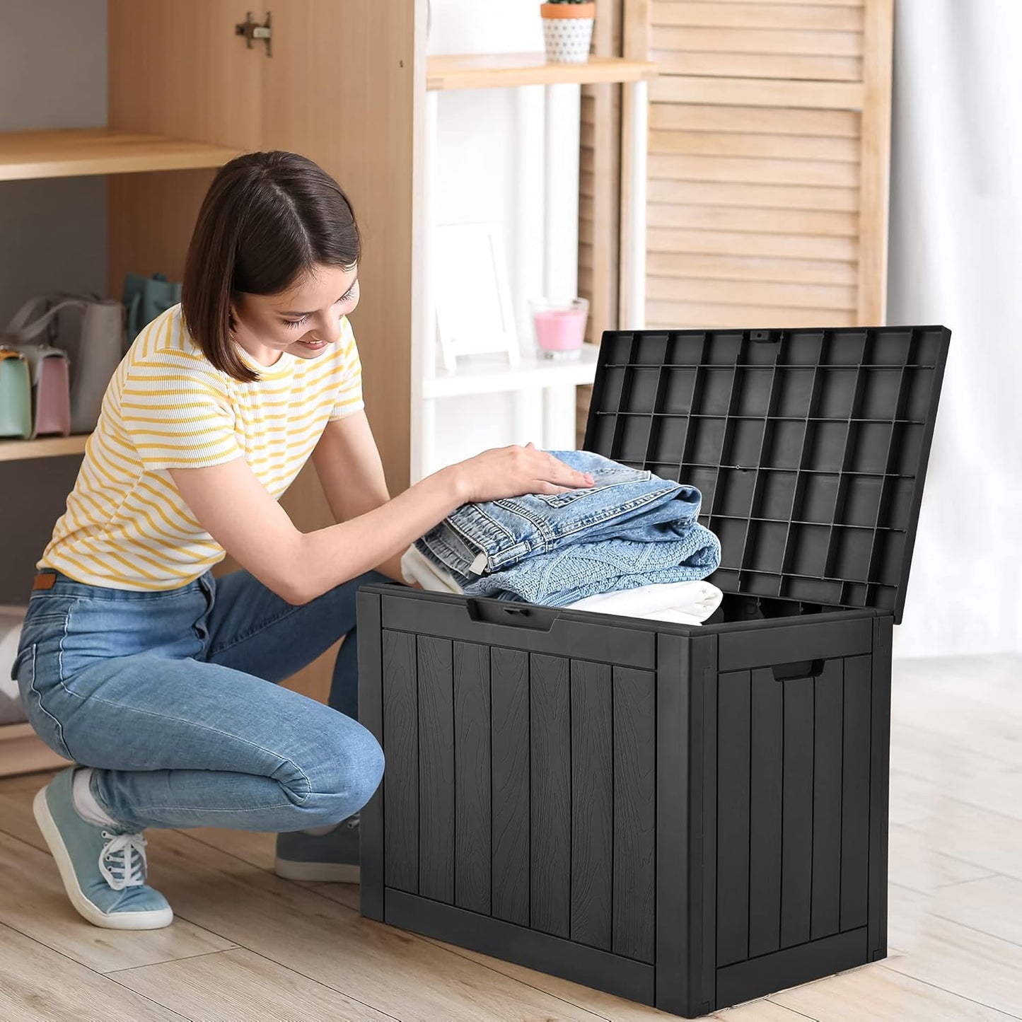 YITAHOME 30 Gallon Outdoor Storage Box - Waterproof Resin with Lockable Lid | Black for Patio & Garden