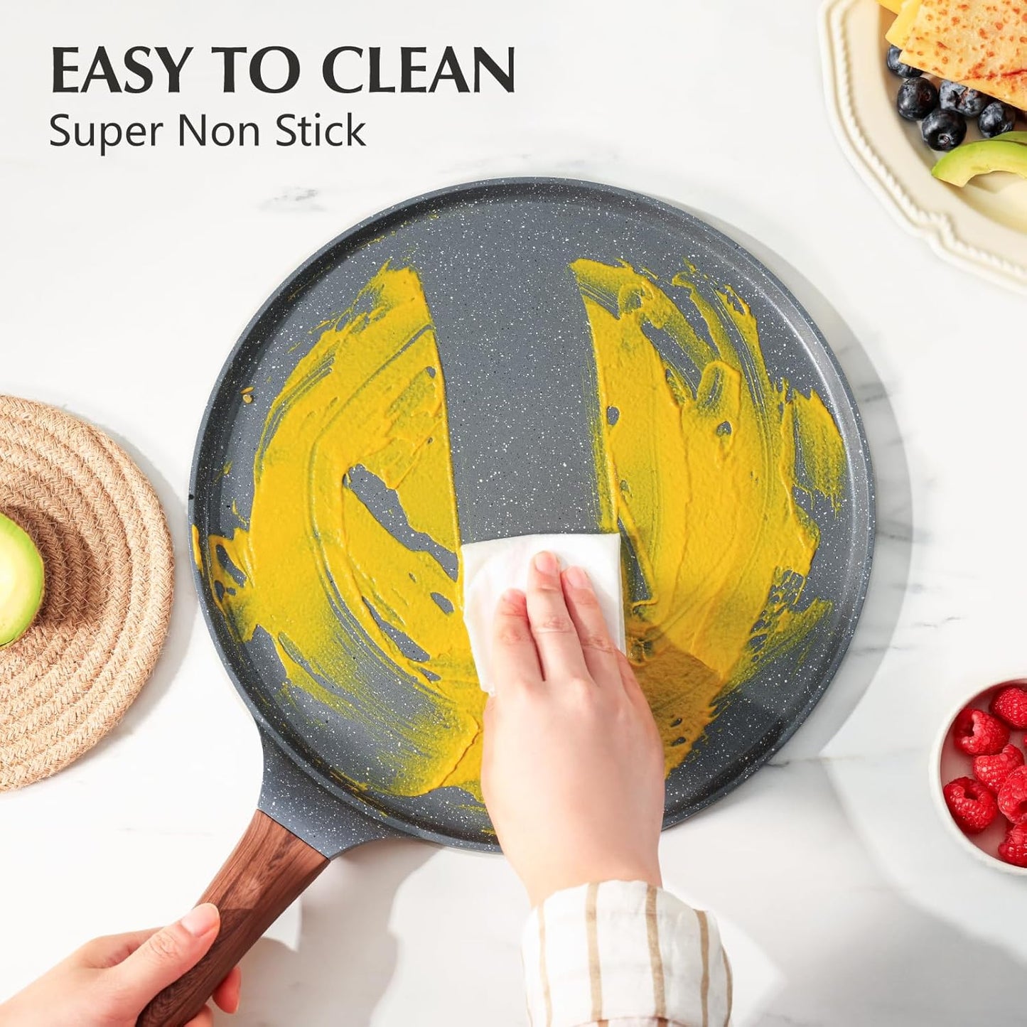 SENSARTE Nonstick Crepe Pan - 10-Inch Swiss Granite Coating Tawa Griddle with Stay-Cool Handle | Induction Compatible