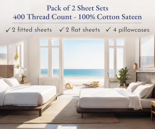 California Design Den King Size Sheet Sets - 400 Thread Count 100% Cotton Sateen - Soft, Breathable & Deep Pocket | Bright White - 2-Pack