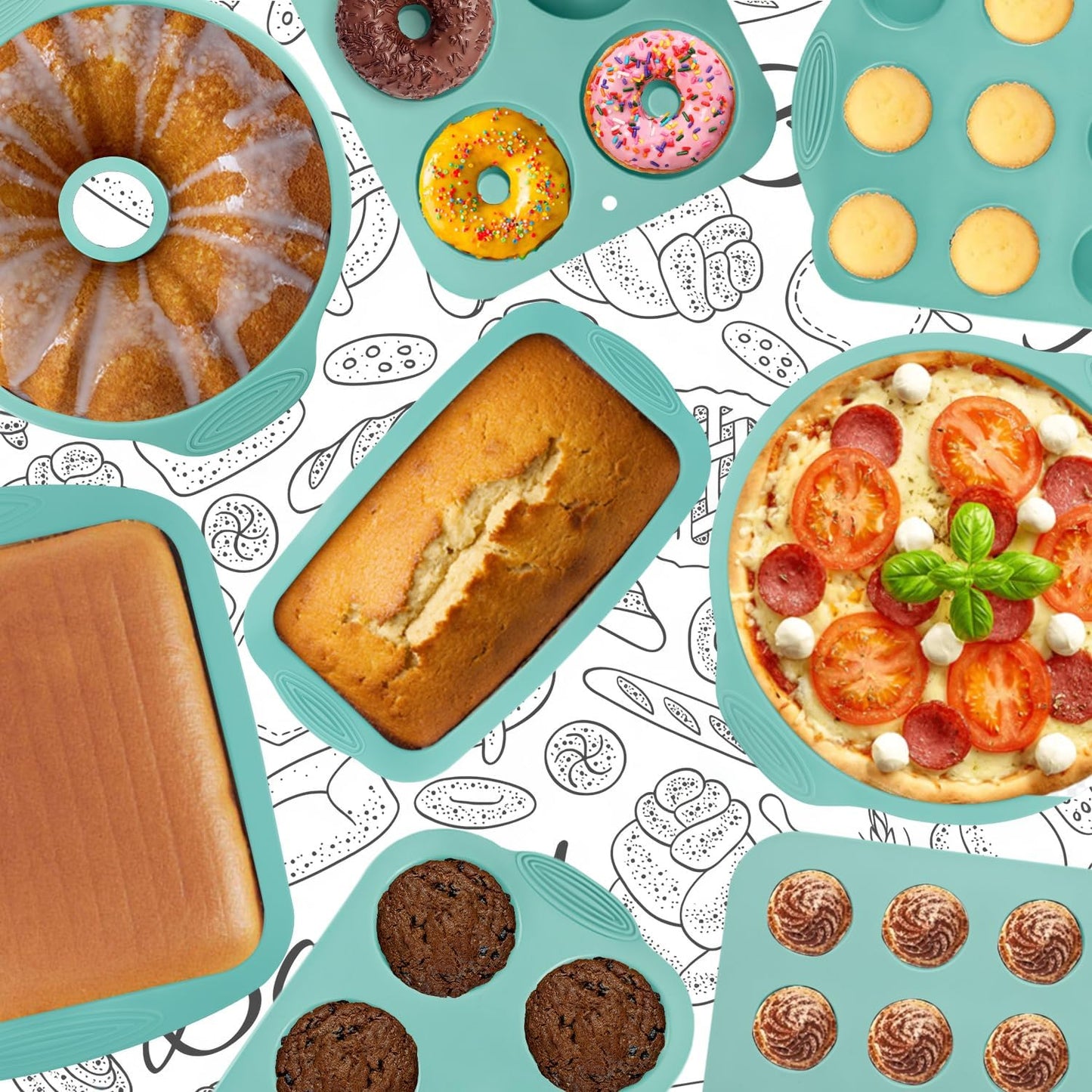 Skiennix Silicone Bakeware Set - 39 Nonstick Baking Pans with Cake, Muffin, and Donut Molds