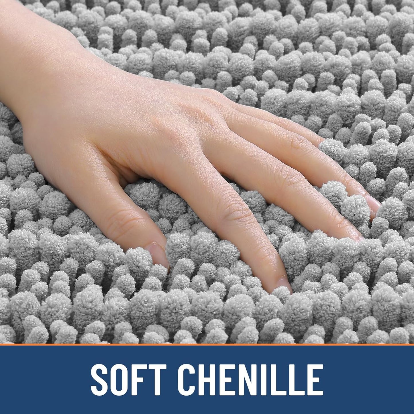 Smiry Bathroom Rugs - Extra Soft Chenille Bath Mat with Non-Slip Backing | 24x16 Light Grey