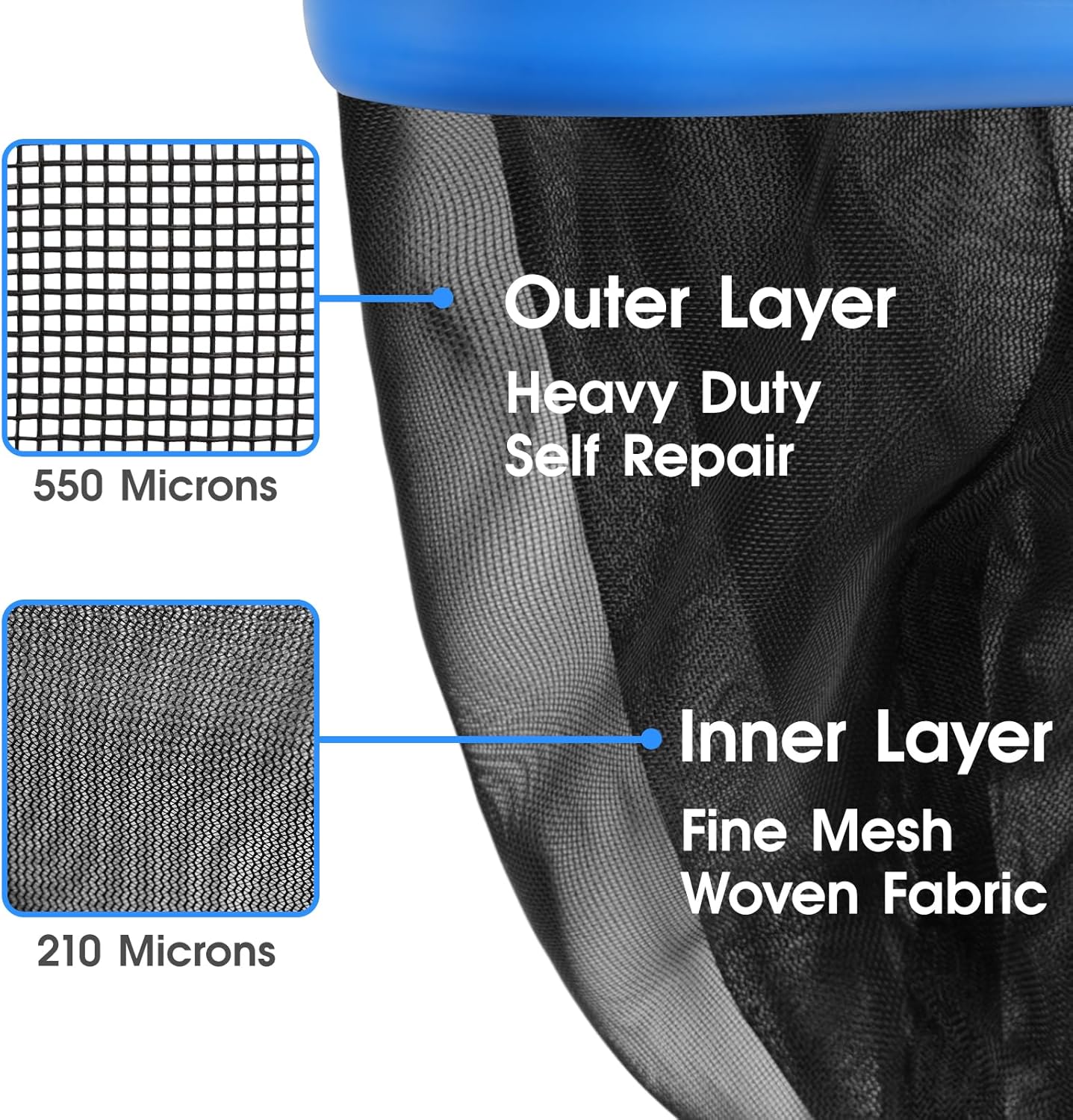 TidyMister Full Double Layer Pool Net Rake - Heavy Duty Self-Repair & Fine Mesh, 17.5'' for All Pools